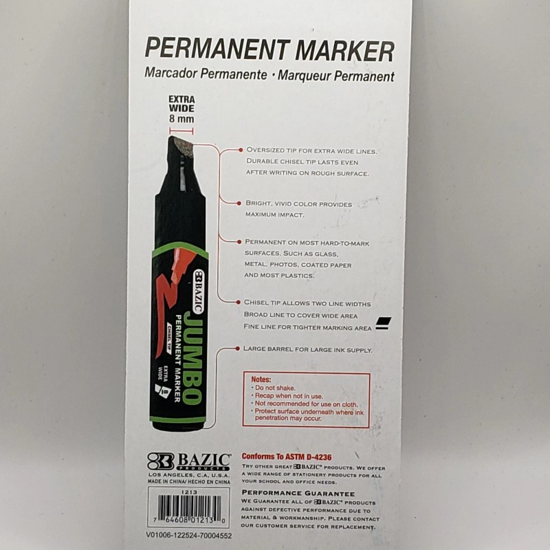 Bazic Jumbo XL Permanent Marker 2 Pack Chisel Point Tip