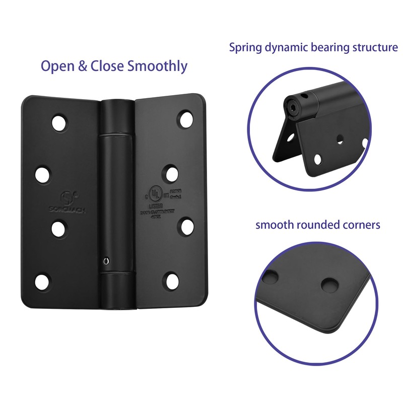SORGMACH Self Closing Door Hinge 4 inch Matte Black Auto