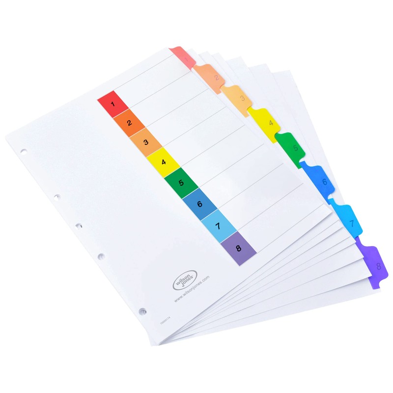 Wilson Jones P1346 Separadores de Carpeta Numerados, colores Brillantes, 8