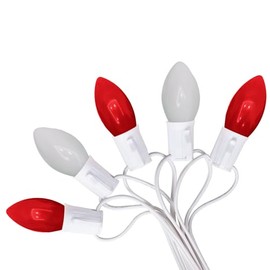 C9 Red and White Christmas Lights - Retro Christmas Lights for House and Roofline - 25 Ft Vintage Christmas String Lights - 25 Red and White Bulbs with White Wire - UL Listed - Indoor and Outdoor Use
