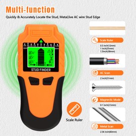 Stud Finder Wall Scanner 6 in 1 – Upgraded Stud Detector with LCD Display & Audio Alarm, Accurate Wall Sensor for Wood, Metal, AC Live Wire, Joist, Pipe & Cable Detection