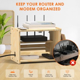 Upgrade WiFi Router Storage Box Hider, Projector Shelf, Large Space Modem Cable Organizer, Power Strip Cable Management Hider Rack by Solid Wood,Hide Router Home Decor Box, Need Assembly