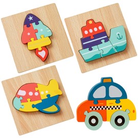 pclapora 4 Stück Holzpuzzle Holzspielzeug für Kinder, 3D Kinder Holzpuzzle Steckpuzzle, Lernspielzeug Montessori Spielzeug, Geschenk für 1 2 3 Jährige Jungen und Mädchen, Geburtstage, Weihnachten