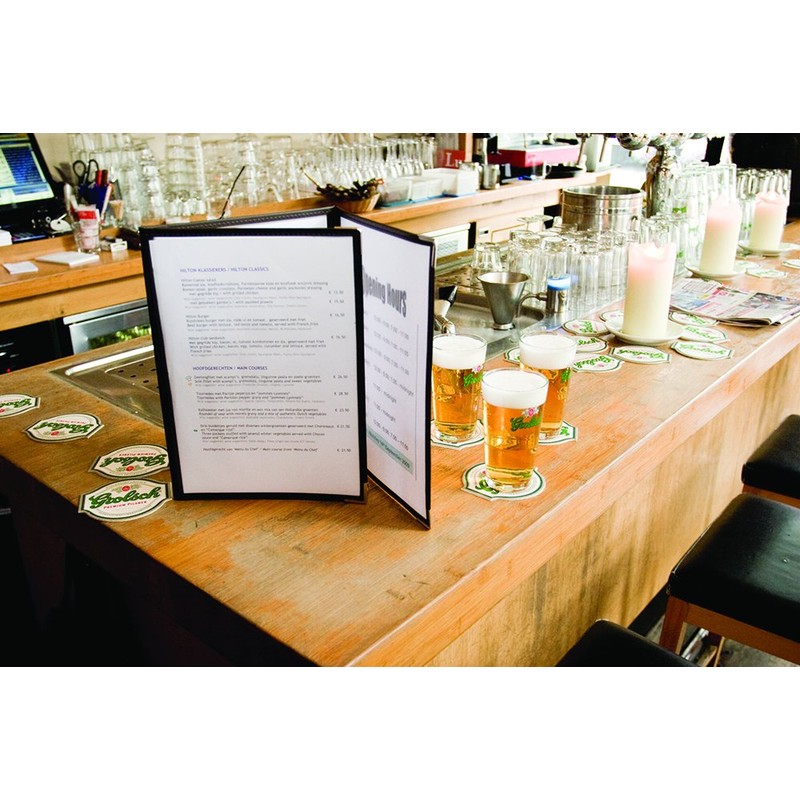 Securit Crystal Range Transparent Menu Holder A4 Brown Edged, Tri-fold