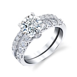 Metal Masters Co. 2.4Ct. Round Moissanite Bridal Set Wedding Engagement Ring 18K White Gold Over Sterling Silver