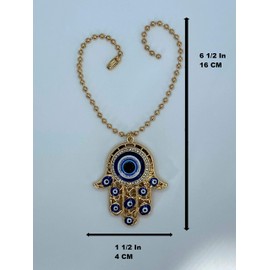 Bravo Team Gold - Amuleto colgante de mano de Hamsa para protección, aleación de metal, decoración de Hamsa y mal de ojo en azul y blanco, elegante cadena de bola para colgar en el coche, habitación o en la bolsa