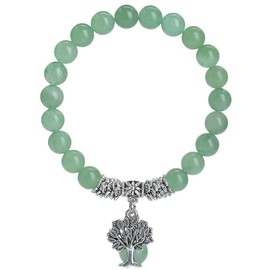 Mookaitedecor Tree of Life 8 mm Gemstone Bracelets Natural Healing Crystal Genuine Stone Bead Birthstone Stretch Bracelet for Men and Women, Iron