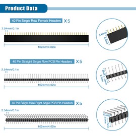 VooGenzek Pack of 30 6 Types 2.54 mm 40 Pin Straight Single Row Stackable Female Header Male and Female Pin Header Socket Connector Strip for Arduino Stackable Shield