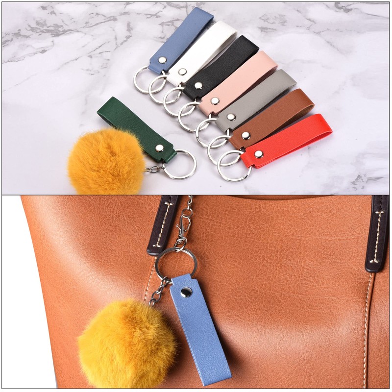 PATIKIL Leather Keychain, PU Circle Keyring Decoration Key Holder Lanyard