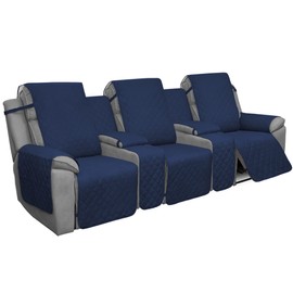 Easy-Going Recliner Sofa Cover with Console, Reversible Couch Cover for Living Room, Split Sofa Cover for Each Seat with Elastic Straps for Kids, Dogs, Pets (3 Seater, Navy/Ivory)
