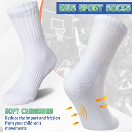 SeeyAN Kids Socks Boys Crew Athletic Half Cushioned Cotton Sport Running Arch Support Breathable Socks 6 Pairs (6 Pairs White#SC, 9-12 Years)
