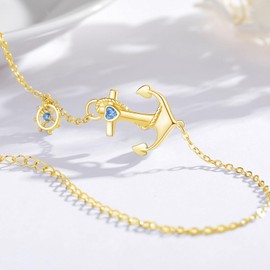 OHAYOO Anchor Anklet 925 Sterling Silver Anchor Anklet for Women Nautical Anklet Sailor Jewellery Anchor Jewellery Foot Jewellery Gift for Woman's Best Friend, Silver, Cubic Zirconia