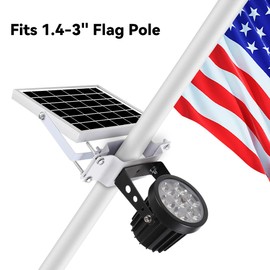 Joylight Flag Pole Light Solar Powered Outdoor, Solar Flagpole Light 6000K White Led IP65 Waterproof Dusk to Dawn 3 Mounted Ways Clamp Ground Wall for Flag Pole | Joylight