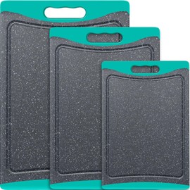 Extra Large Cutting Boards, Plastic Cutting Boards for Kitchen (Set of 3) Cutting Board Set Dishwasher Chopping Board with Juice Grooves Easy-Grip Handles, Turquoise, Empune