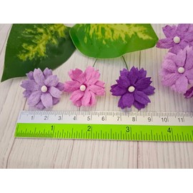 HukDok Artificial Flowers Mulberry Paper Daisy Flower Fake Gerbera Cosmos Floral for Wedding Party Decoration DIY Home Decor Craft Supplies Scrapbooking Embellishment (Purple Tone)