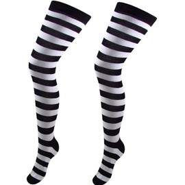 BB Accessories Black & White Striped Over The Knee Cotton Socks Stripe Size 4-5.5