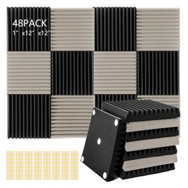 SUPPI 48Pack, 1" X 12" X12" Acoustic Foam, Sound proof foam panels, Acoustic panels with high den-sity, Sound proofing padding for wall, Wedge Studio, Soundproof foam reduce noise (Black&Grey)