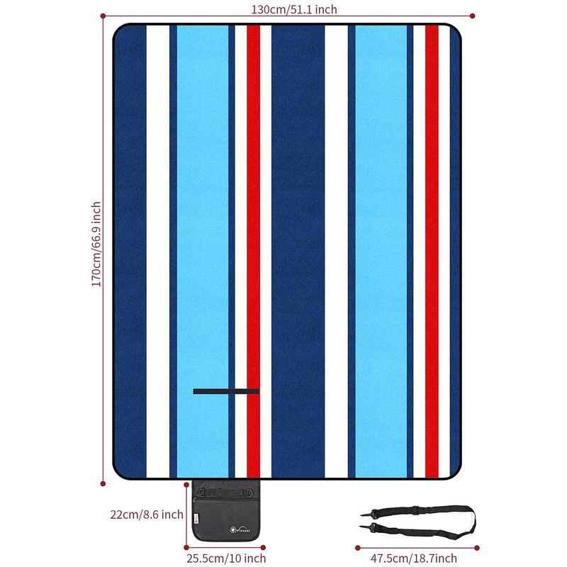 Vinsani 170 x 130cm Folding Picnic Blanket Waterproof & Sandproof