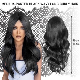 DKDDSSS Long Black Wave Wigs for Women Girls, 27’’ Long Wavy Black Wigs, Ladies Fancy Dress Wig Synthetic Hair Wigs, Women's Charming Full Hair Long Replacement Wigs for Cosplay Party, Daily Use