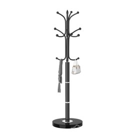 Snaikor Metal Coat Rack Freestanding, Sturdy Coat Rack Stand with Natural Marble Base, Modern Black Coat Racks Tree Hats Hanger Holder Stand for Entryway, Hallway, Office(12 Hooks)
