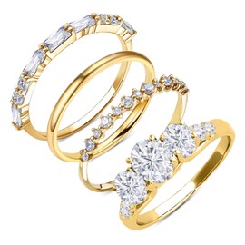 YUFFQOPC Set of 4 Gold Rings for Women, 14 Carat Gold-Plated Golden Rings, Gold Women's Stackable Rings Set, Thumb Ring, Thin Finger Ring, Simple Band Ring, Engagement Rings, 14 carat gold plated, 14K