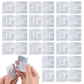 30 Pieces Double Side Adhesive Hooks, Wall Adhesive Hooks Wall Hooks 15lbs Max Heavy Duty Sticky Hooks Clear Adhesive Hooks Waterproof Utility Hooks for Bathroom, Kitchen, Picture Hanging Hook