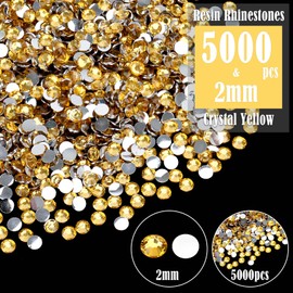 Wholesale Bulk Bag 5000PCS 2mm Resin Flat Back Rhinestone, Crystal Yellow Round Non Hotfix Flatback Resin Rhinestones for Nails, Tumblers, DIY Bling Embellishments, Loose Glitter Crystal Diamond Stone