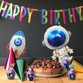 48PCS Astronaut Out Space Cupcake Toppers and Wrappers, Rocket UFO Satellite Planet Travel Space Themed Party Cupcake Decorations for Boys Girls Kids Happy Birthday Baby Shower Wedding Party Supplies