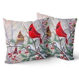 Giwawa Red Bird Throw Pillow Covers Set of 2 Sparrow Couch Pillow Cases Square Cotton Cushion Cover for Home Bed Sofa Decorative 16x16 Inch