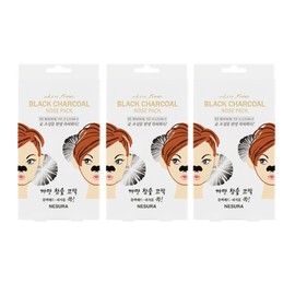 Nesura Skin Free Black Charcoal Nose Pack 8 Sheets x 3 Cans / 네슈라 스킨후리 까만 참숯 코팩 8매x3통