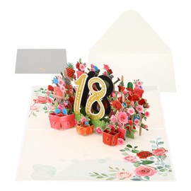 PATIKIL 18 Year Anniversary Card, 18th Birthday Card Wedding Flower Anniversary Greeting Card Pop-Out Birthday Card 3D with Envelope for Wife Girl Her Couple
