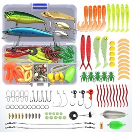 Angeln Köder Set mit Köderbox für Hecht,Zander,Forelle,Barsch,Angelzubehör - Gemischt Kunstköder,Gummifische,Spinner,VIB,Oberflächenköder,Popper,jigheads für Süß- & Salzwasser Fischen