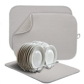 FULL BE DARE 2-Pack Light Gray Dish Drying Mats 17” x 24” – XL Kitchen Drying Mat for Counter, Super Absorbent Microfiber Dish Drying Mat, Foldable Large Dish Drying Mat, Pots, Pans – Dish Drainer Mat