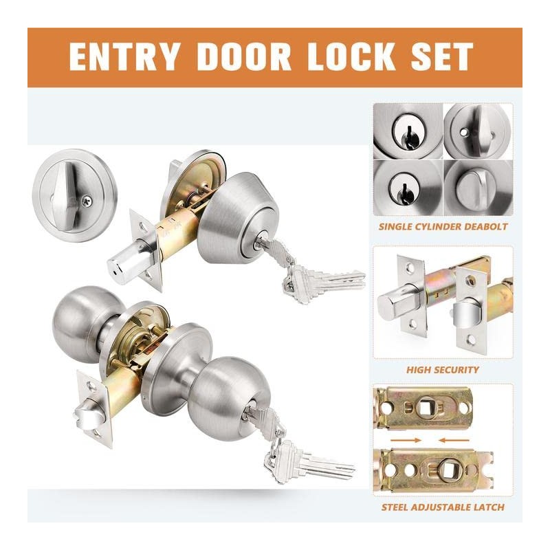 Probrico 6 Pack-Front Door Entry Knobs and Deadbolt Combination Set,keyed