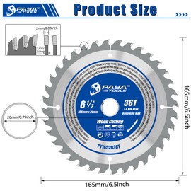 PAYA TCT Circular Saw Blade Diameter 165 mm x 20 mm 36 Teeth Hand Circular Saw Accessories Saws DIY Cutting Firewood for Pallets, Wood etc. PY1652036T TÜV Rheinland Tested and Certified