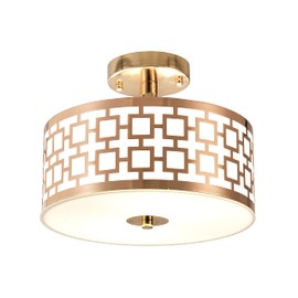 WillieSmart Semi Flush Mount Ceiling LED Light Fixture Hanging with Drum Shade for Dining & Living Room Kitchen Office Shop Entryway & Hallway Modern Chandelier Lamp Brushed Chrome Finish E26 Base