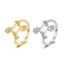 TOFBS 2 Piece Ring Women's Rose Petal Branch Leaf Cubic Zirconia Open Silver Gold Rose Gold Rings Adjustable Anxiety Rings Set Promise Jewellery Birthday Women Girls