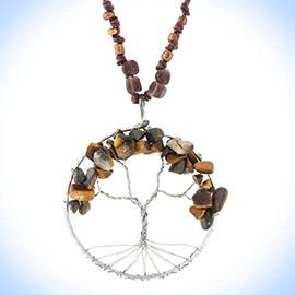 2 5/16" Necklace Tree Of Life Wire-Wrap Tiger Eye Mineral Chips Pendant Unique Chic Crystal Rhinestone Elegant Jewelry Necklace For Women