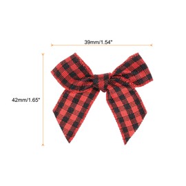 MECCANIXITY 50Pcs Mini Gingham Ribbon Bow 1.5" Checkered Fabric Satin Ribbon Bows for Craft DIY Hair Bow Sewing Wedding Birthday Party Black and Red