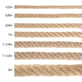 Twisted Manila Rope 2 in x 50 ft Natural Jute Ropes Thick Hemp Rope for Railing Docks Tug of War Decorating Crafts Nautical Landscaping Swing Hammock