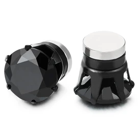 Mens Womens Magnetic Black Cubic Zirconia Stud Earrings Steel, Non-Piercing Clip On Cheater Fake Ear, Cubic Zirconia
