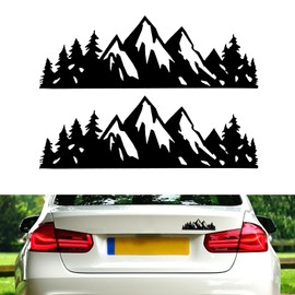 2pcs Mountain Tree Car Stickers, 7x2.4 Inch Vinyl Mountain for Cars Waterproof Mountain Scene Car Decals for Truck Car Window Car Side Wall Laptop Car Decoration Supplies (Black)