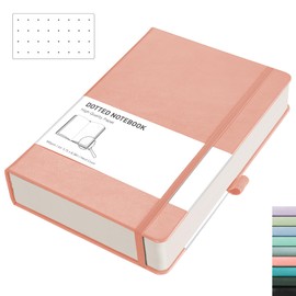 RETTACY A5 Bullet Dot Grid - Dotted Notebook With 320 Numbered Thick Journal Leather Hardcover 100gsm Paper Pen Holder, Inner Pocket, 2 Free Journal Stencils 14.5 x 21cm - Pink