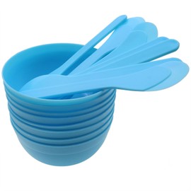 safycaby DIY Slime Making Tools 8 Plastic Slime Bowl and 8 Glue Mixing Spoons for Glue and Slime Mixing (8 Sets Blue)