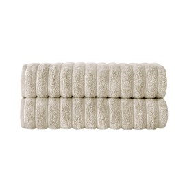 Classic Turkish Towels Luxury Ribbed Bath Towels - Soft Thick Jacquard Woven 2 Piece Bath Set Made with 100% Turkish Cotton (Almond Beige, 27X54 Bath Towels)