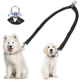 Zhilishu Double Dog Leash Coupler, Dual Leash for Dogs 360° No Tangle Two Dogs Leash Adjustable Tangle Free Double Leash for Medium Large Dogs Walking Training (Black-Coupler)