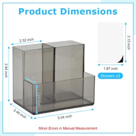 Marte Vanci Clear Pen Holder for Desk, Acrylic Pencil Holder Makeup Brush Holder with 3 Compartments, Acrylic Desktop Organizer for Vanity, Office, Home(1 Pack, Grey)