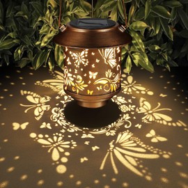 Outdoor Hanging Solar Lantern Waterproof Outside Metal Openwork Butterfly Pattern Landscape Lights for Porch Garden Yard Patio Pathway Decor Birthday Gifts for Women Mom Grandma（1 Pack