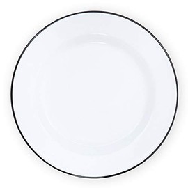 Enamelware Buffet Plate, 12 inch, Vintage White/Black (Set of 4)