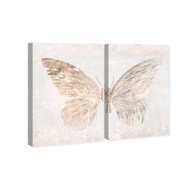Animals 'Golden Butterfly Glimmer Two Piece' Insects by Oliver Gal | White, Gold 2 Panel Wall Art | Canvas Wall Art | Ready to Hang Home Décor